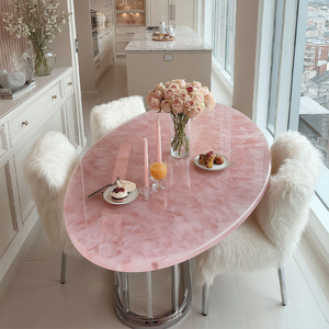 Meubles <span class=keywords><strong>de</strong></span> maison <span class=keywords><strong>de</strong></span> luxe, <span class=keywords><strong>table</strong></span> à manger ovale en onyx rose naturel, cristal <span class=keywords><strong>de</strong></span> <span class=keywords><strong>quartz</strong></span> rose - Product Image 2