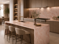 Dalles de marbre Rosa Tea Pink polies, à jointure en V, pour murs décoratifs, plans de toilette de salle de bain, encadrements de cheminée, dessus de table à manger