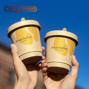 Bicchieri di Carta Biodegradabili Compostabili Ecologici in Polpa di Bambù a Doppia Parete con Logo Personalizzato 10oz 12oz con Coperchi per Caffè e Tè - Product Image 1