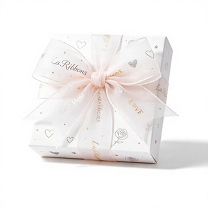 Ruban en organza transparent avec impression LOVE en feuille d'or, nœuds pré-noués pour emballage cadeau, bouquet, mariage, fête, emballage cadeau neutre - Product Image 1