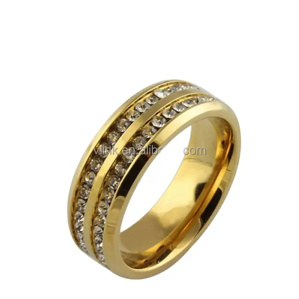 Vlink Đồ Trang Sức Thép Không Gỉ Jeweler Người Đàn Ông Của Thời Trang Hai Hàng Vàng CZ Vàng Đầy Đẹp Lời Hứa Đơn Giản Nhẫn Cho Cô Gái