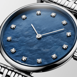 Reloj de vestir ultrafino para mujer, marcadores de hora con diamantes, pulsera de acero inoxidable, cristal de zafiro, hecho en Suiza - Product Image 4