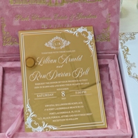 Boîte d'invitation de mariage personnalisée en velours rose vintage, suite de cartes d'invitation en acrylique miroir doré avec enveloppe dorée et ruban en satin