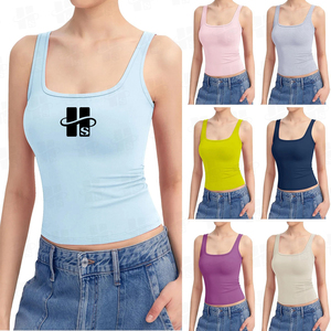 Top corto de algodón elástico y ajustado con espalda cruzada y cuello redondo para mujer, diseño de logotipo bordado personalizado, venta al por mayor - Product Image 2