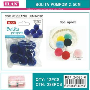 Pompon Ilan Bolita 2,5 cm Luminoso Blu Reale in Lana per Decorazioni Artigianali - Product Image 1