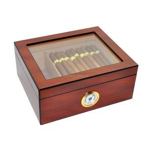 Humidor de madera de gran capacidad para puros, caja de almacenamiento de puros de madera multifuncional con ventana transparente y tapa de vidrio, de varios niveles. - Product Image 4