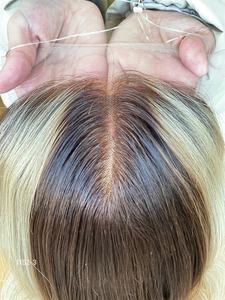 2024 Ombre estilo ondulado top de seda Topper 8*8 encaje frontal cabello humano Topper Rubio cabello humano Topper para mujeres - Product Image 5