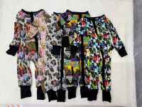 Combinaison bébé unisexe en bambou à imprimé floral à carreaux personnalisable, fermeture éclair bidirectionnelle, pyjama convertible pour enfants, idéal pour le printemps