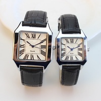 Montre-bracelet à quartz pour couple, cadran carré, bracelet en cuir, boîtier en alliage étanche 40 mm, logo personnalisé, vente en gros
