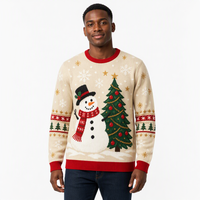 Pull de Noël moche personnalisé pour homme, motif bonhomme de neige et sapin, anti-rétrécissement, logo tricoté, col rond, pour les fêtes d'hiver, vente en gros, OEM, ODM