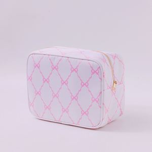 Grande trousse de maquillage personnalisée en coton imperméable avec fermeture éclair, motif nœud imprimé, style Coquette, réutilisable, pour filles - Product Image 4