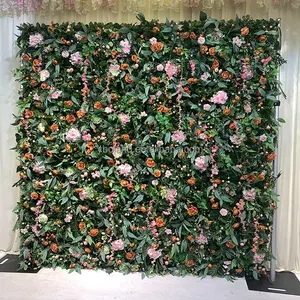 K09-2 Mariage Stage Reception 3D Roll Up Flower Mat pianta verde artificiale seta Rose Flower Wall Wedding Decor fondale forniture