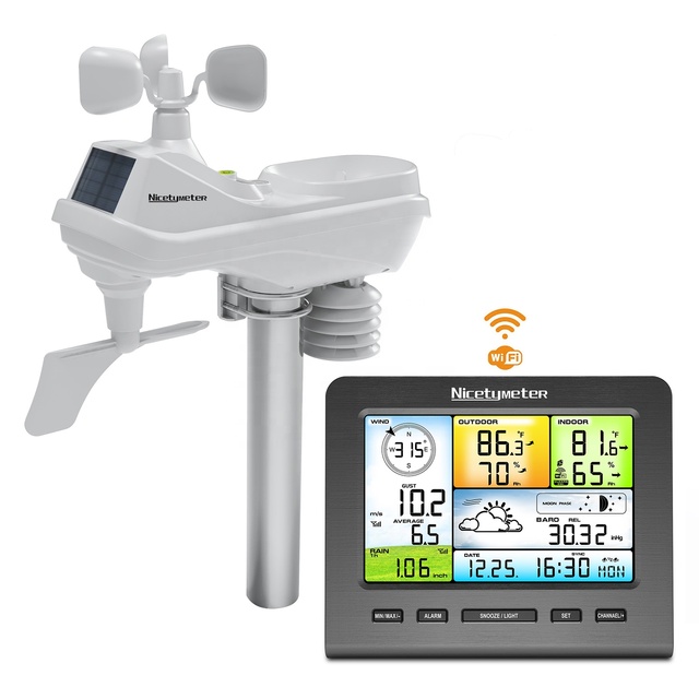 036A 5-in-1 Wireless Weather Station LED Color Console Forecast Temperature Humidity Wind Speed Rain Gauge Alarm