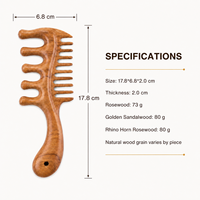 Peigne de massage du cuir chevelu en bois double face en bois de rose, bois de santal doré et corne de rhinocéros, pour soins capillaires, vente en gros, fournisseur OEM ODM, usine