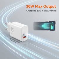 Chargeur de voyage double port 30W PD QC3.0 SCP Type-C + USB-A compact blanc prise EU portable pour smartphone et écouteurs – Vente en gros
