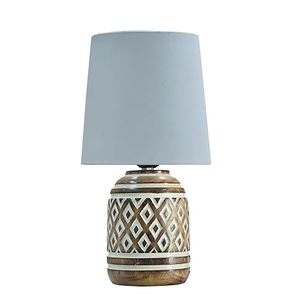 Lampe de table cylindrique en bois moderne avec abat-jour en tissu beige, lampe de bureau décorative pour la cuisine - Product Image 4