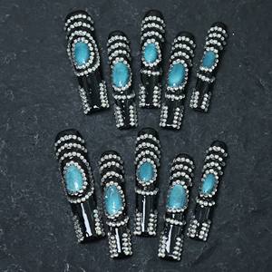 Uñas postizas de lujo acrílicas hechas a mano con diseño de estrellas y mariposas, puntas francesas, cobertura completa, estilo ataúd largo, venta al por mayor - Product Image 2