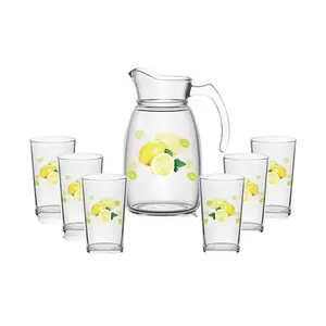 Pha Lê Trong Suốt 2500ML 2.5L Glass <span class=keywords><strong>Pitcher</strong></span> Với Nắp Và 6 Tumbler Kính Drinkware Set Cho Iced Tea Sangria Lemonade - Product Image 6