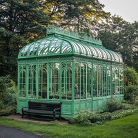 Cúpula de estilo Victoria grande antigua para exteriores, ventanas arqueadas, pabellón de invernadero, cenador verde de Metal para decoración señorial