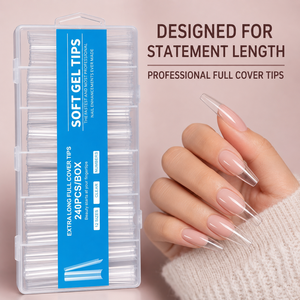 Faux ongles en gel souple 240 pièces, forme cercueil, couvrance totale, transparents, à presser, avec logo personnalisé pour salon de beauté, bar à ongles, studio, fournitures - Product Image 3