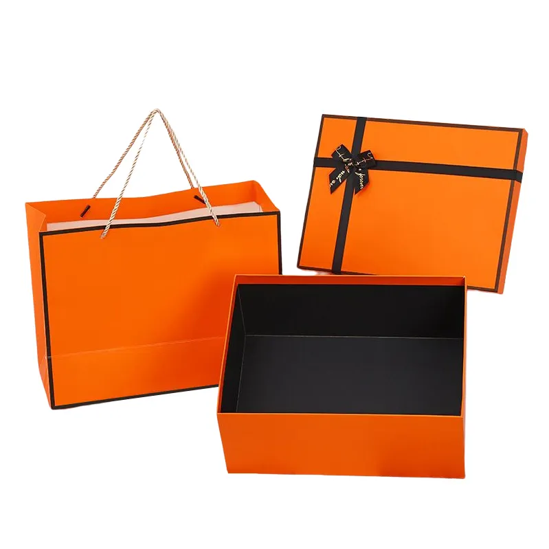 الكلاسيكية العلامة التجارية أورانج صندوق هدايا ورقي الفاخرة عالية الجودة مجموعة مربع البرنز القوس غطاء مجوهرات حذاء صندوق الملابس