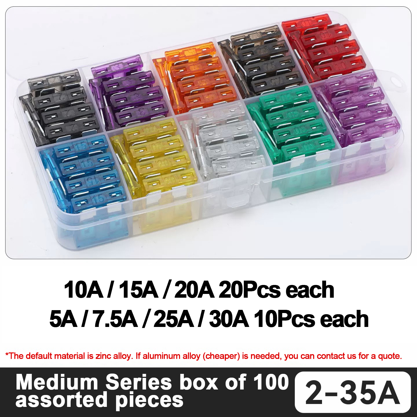 Boîte de taille moyenne de 100 pièces 2 ~ 35A