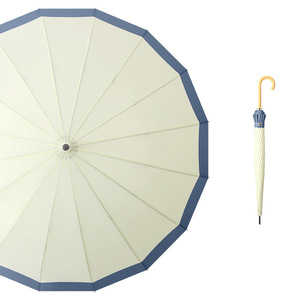 <span class=keywords><strong>Parapluie</strong></span> droit japonais et coréen simple à 16 côtes <span class=keywords><strong>Parapluie</strong></span> semi-automatique à coutures de couleur unie Manche long Schirm à double usage - Product Image 6