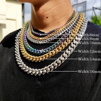 Cubin Link Collier Hip Hop pour homme en acier inoxydable Bling Gold Finish Miami Iced Cuban Link Chaîne Moissanite Collier Hiphop