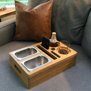 Khay đựng đồ ăn, đồ uống đa năng 2 trong 1 có nắp đậy tháo rời, làm bằng gỗ, kèm 2 bát, giá đỡ điều khiển từ xa và điện thoại - Product Image 2