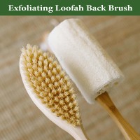 Brosse corporelle en bois écologique à long manche avec éponge de loofah naturelle, exfoliante pour le dos sous la douche, brosse de bain durable