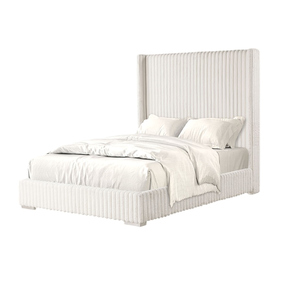 Meubles de chambre à coucher, couleur blanche, style moderne luxueux, lit capitonné 1 place, tissu en fourrure chenille, matelas prêt à l'emploi - Product Image 2