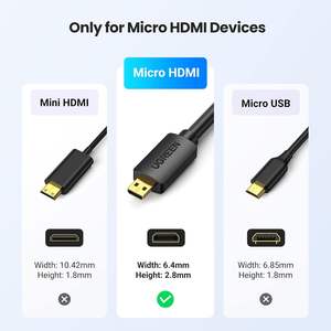 Adaptateur de câble Micro <span class=keywords><strong>HDMI</strong></span> vers <span class=keywords><strong>HDMI</strong></span> UGREEN <span class=keywords><strong>4K</strong></span> 60Hz Ethernet Audio Effet 3D Micro HD vers HD Câble mâle vers mâle pour GoPro <span class=keywords><strong>Sony</strong></span> - Product Image 3