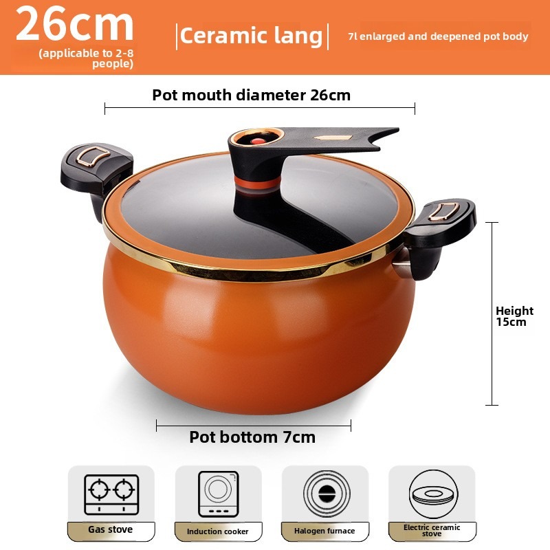 Olla sopera de micro-presión de 7 litros, color naranja con borde dorado.