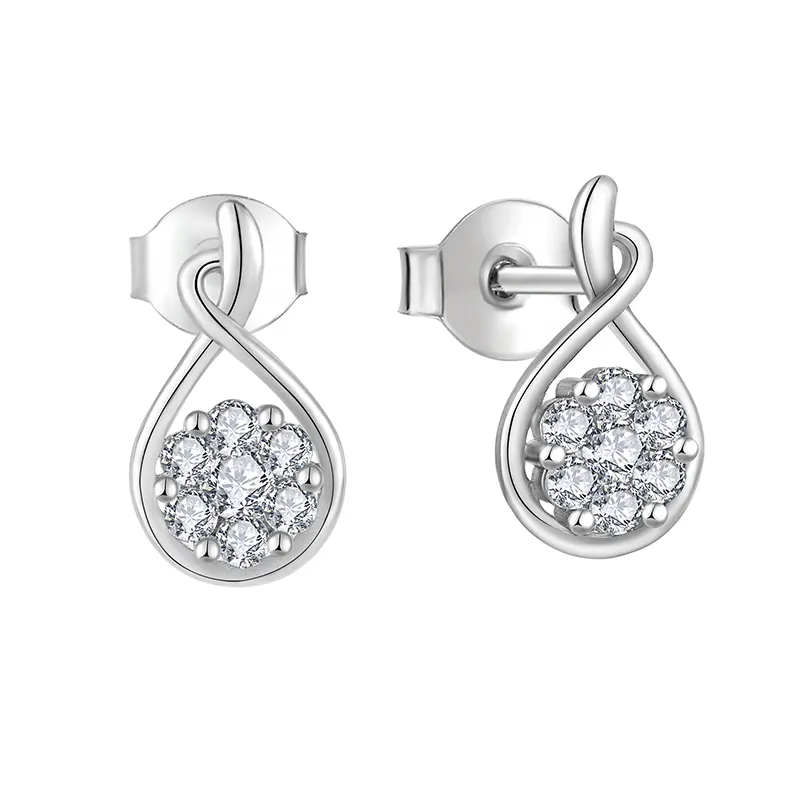 Fine Jewelry Simple 925 Sterling Silver Infinity Big Earrings For Women Long Earring Wedding Engagement Zircon Jewelry