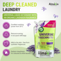 AlmaWin Custom 1 Détergent à lessive liquide bio universel végétalien hautement concentré 80%+ Écologique 1,5L Sac de recharge Eco-Pack