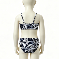 Maillot de bain deux pièces pour filles, noir et blanc, imprimé feuilles tropicales, maillot de bain séparé pour enfants, pour la plage et la piscine, vente en gros