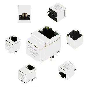 Conector de rede rj45, conector modular de 8 pinos de led cat5 cat5e com conector de rede rj45