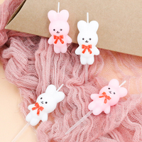 Bougies d'anniversaire en cire de paraffine non parfumée en gros, motif lapin mignon avec nœud, décoration de gâteau de dessin animé pour fêtes d'enfants, vacances, Noël