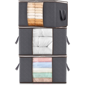 4-Pack Minimalist Design Quilt Storage Bag <b>Set</b> <b>Square</b> Firm Fabric Blankets Bedding for Bathroom Use 120L Capacity Eco-Friendly - Product Image 1