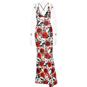 Vestido Largo de Verano para Mujer, Estilo Halter con Cuello en V, Sin Mangas, Sexy, Moderno, Estampado, Espalda Descubierta, Cintura Alta, Ajustado - Product Image 5