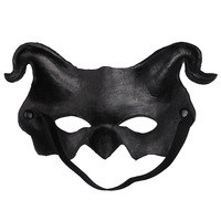 Masque de démon en mousse PU à demi-visage avec cornes de bélier, motif diable rouge et blanc, pour fête d'Halloween, carnaval, cosplay, accessoire de bal, Chine