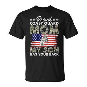 T-shirt pour maman fière de la Garde côtière américaine, avec inscription « My Son Has Your Back USCG », unisexe, col rond, manches courtes, pour adulte - Product Image 1