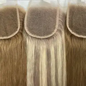 Wholesale European Hair Ombre Highlight Transparent Lace Straight Closure Colored Closure With Baby Hair
