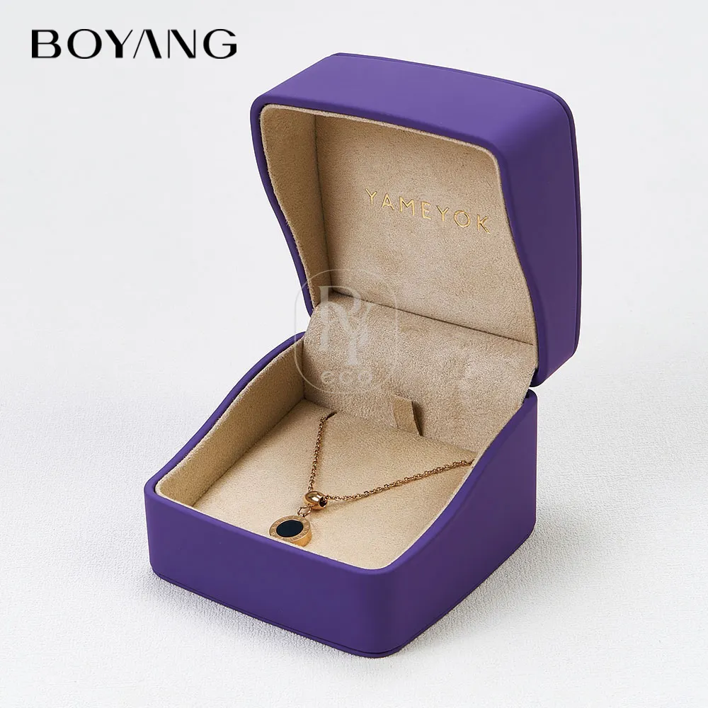 Coffret bijoux personnalisé de luxe en cuir violet pour boucles d'oreilles, collier, bague et bracelet