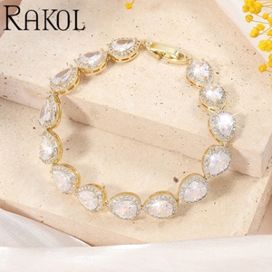 RAKOL BP099 bijoux en zircon exquis pour femme en forme de larme d'eau rose/or argent cristal cubique zircone bracelet - Product Image 1