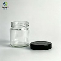 Pot en verre transparent rond et court de 150 ml avec couvercle à vis pour petites portions de miel, confiture, desserts – Emballage