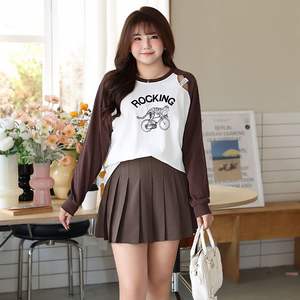 เสื้อยืดแขนยาวพิมพ์ลายสไตล์เกาหลีสำหรับผู้หญิงไซส์ใหญ่ รุ่น Runqi สำหรับฤดูใบไม้ร่วงและฤดูหนาว สีดำและสีน้ำตาล - Product Image 2