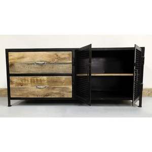 Gabinete de entretenimiento de TV de madera con mango de hierro Vintage Industrial, muebles económicos para el hogar para sala de estar, Hotel, oficina en casa, apartamento - Product Image 1