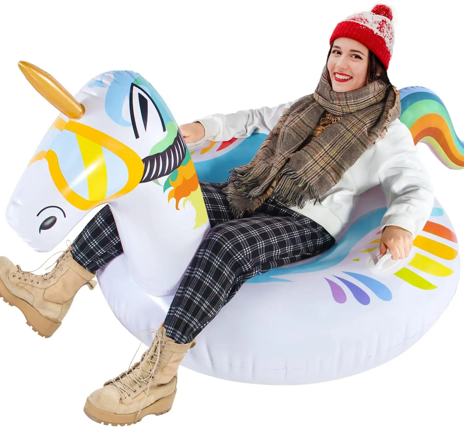 Flamingo | Unicorn Snow Tubes, Large Inflatable Snow Sled with Handles for Adults Outdoor Recreation Sledding