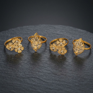 Gold Flower <b>Leaf</b> Rings Set Metal Jewelry Decorative Design Style - Product Image 3